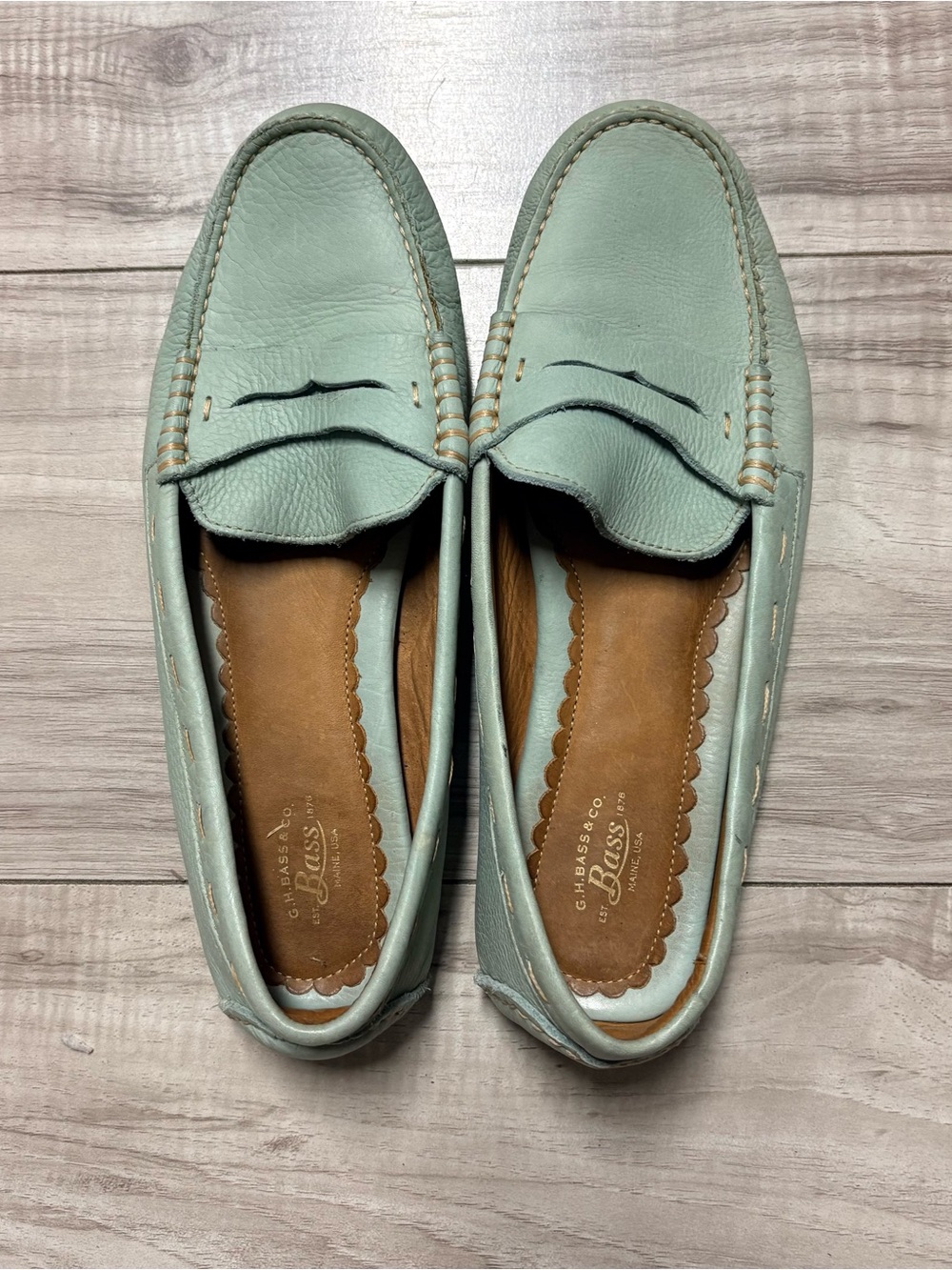 Bass Mint Green Leather Penny Driving Loafers - Women's Slip-On